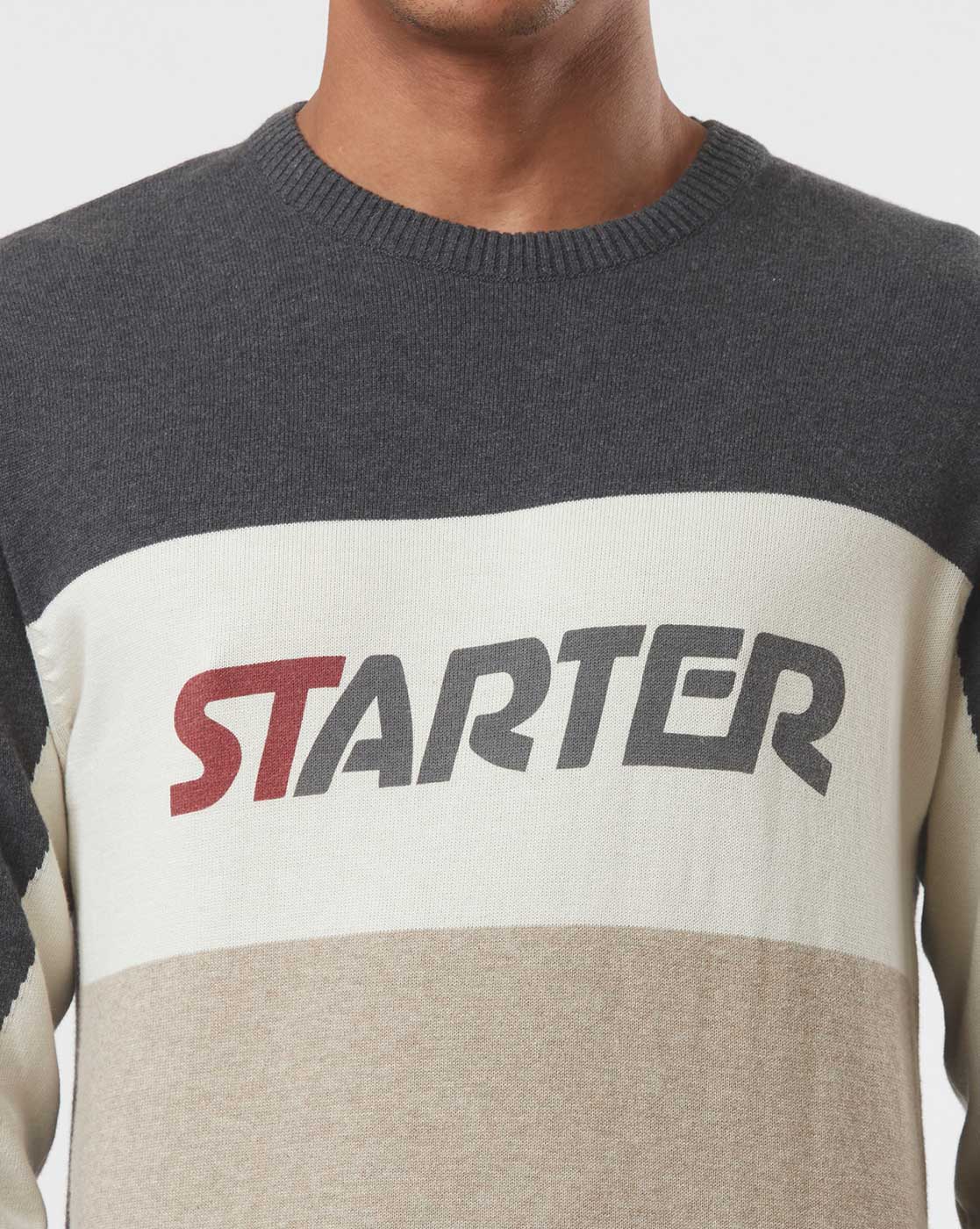 Starter Men Color Block Beige Sweater
