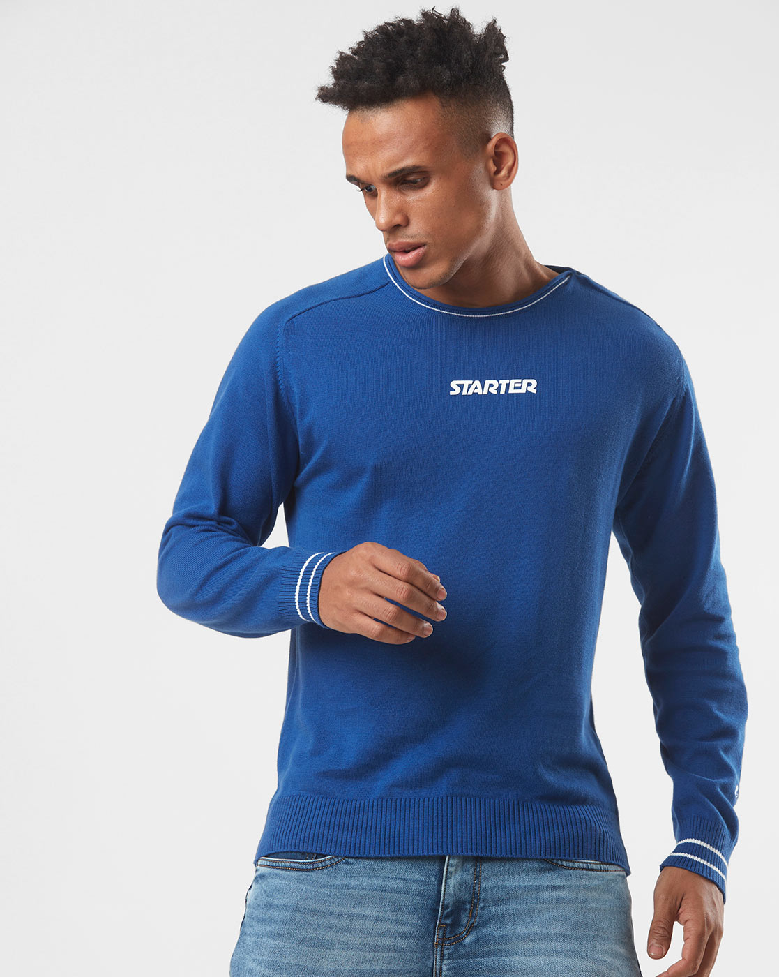 Starter Men Printed Blue Sweater