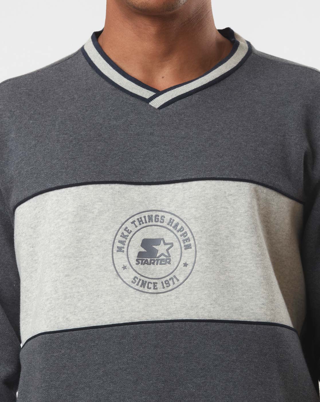 Starter Men Color Block Grey Sweatshirt