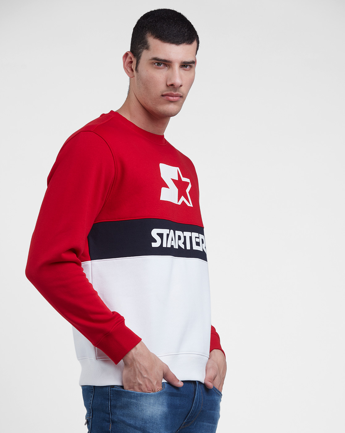 Starter Men Color Block Red Sweatshirt