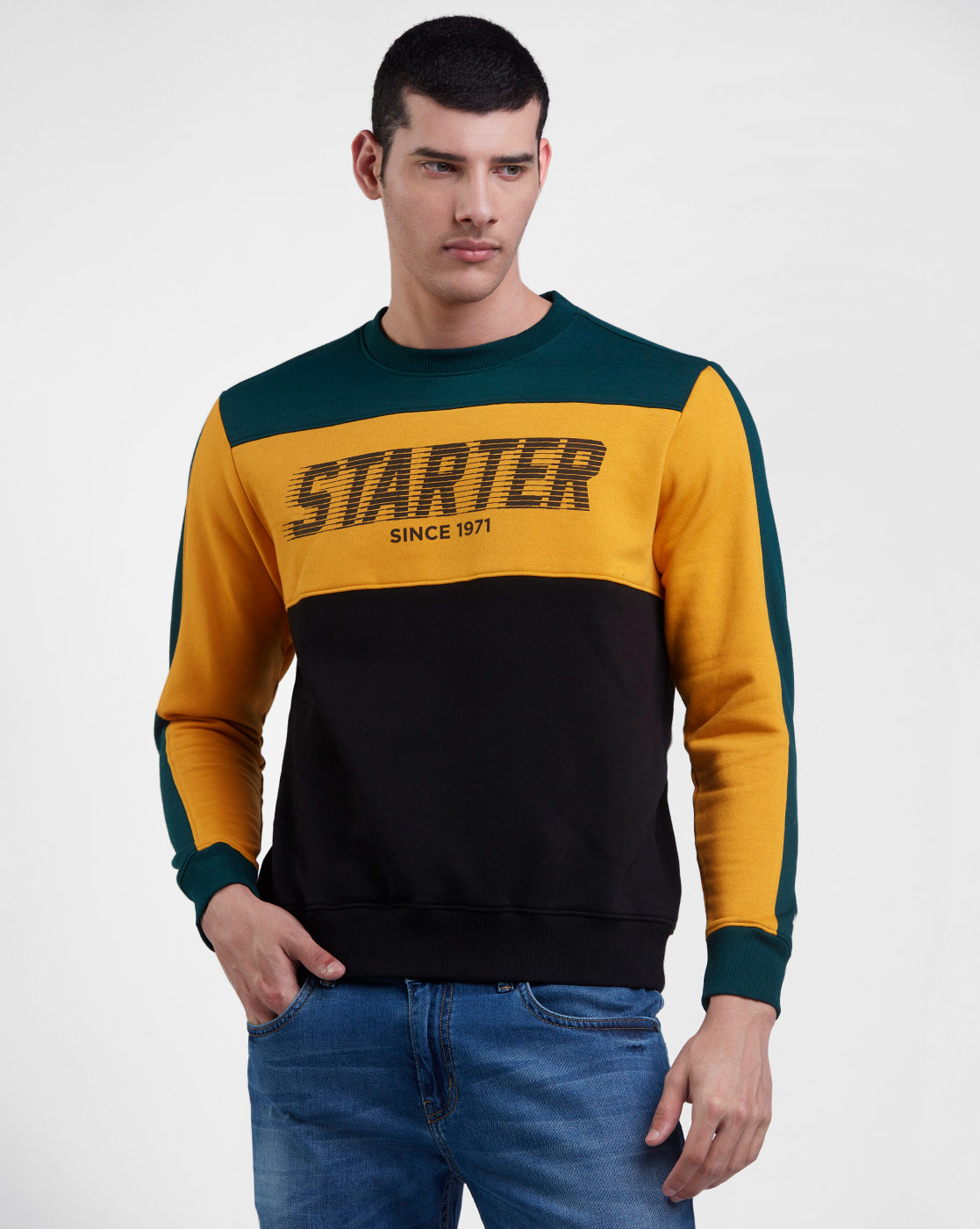 Starter Men Color Block Yellow Sweatshirt