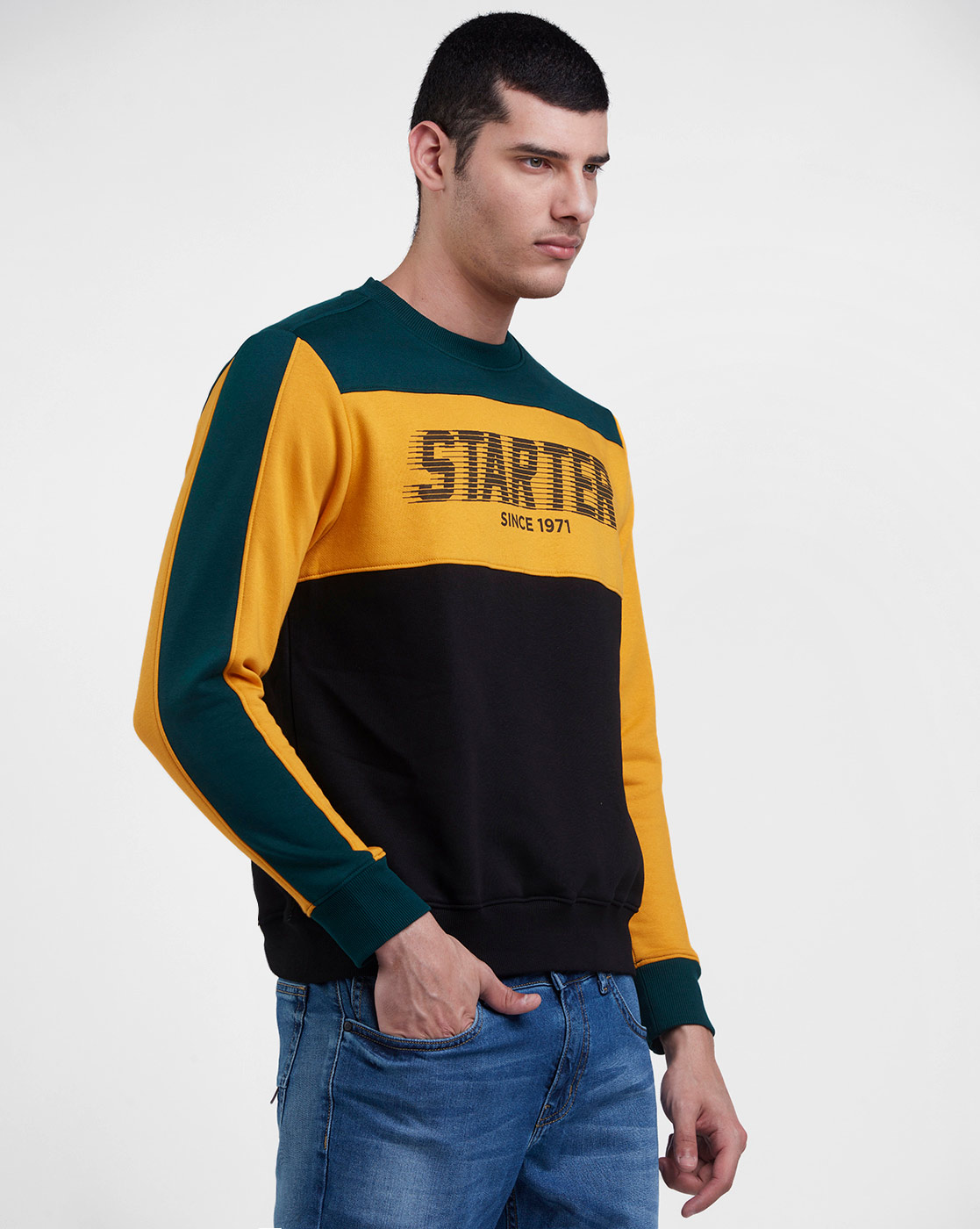 Starter Men Color Block Yellow Sweatshirt