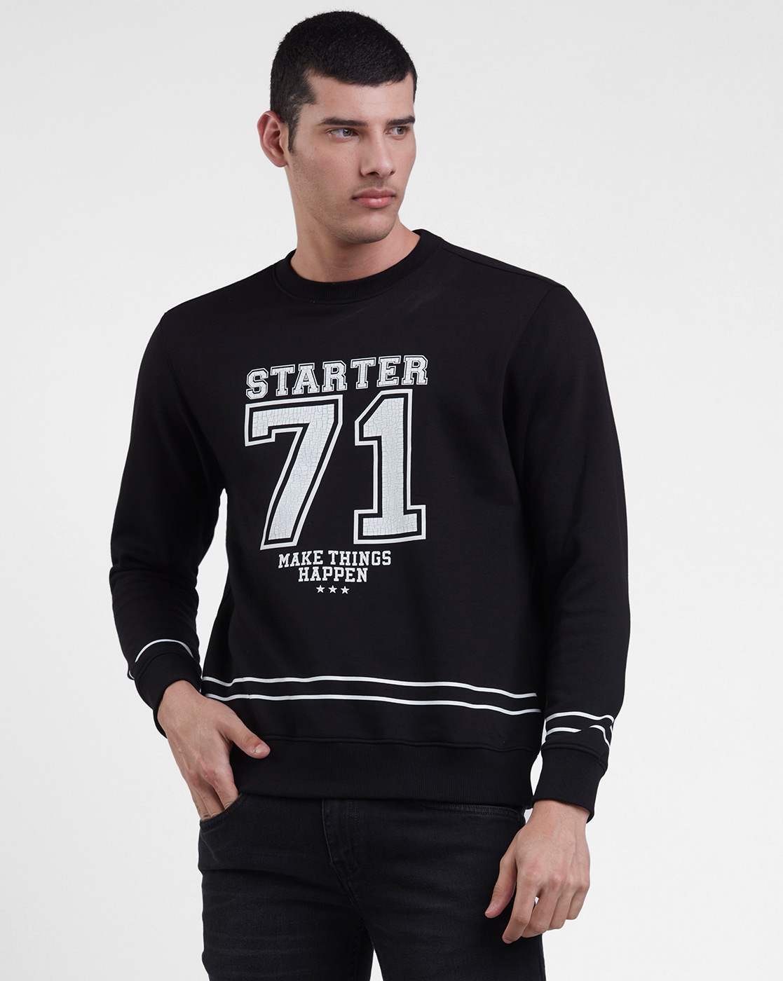 Starter Men Printed Black Sweatshirt