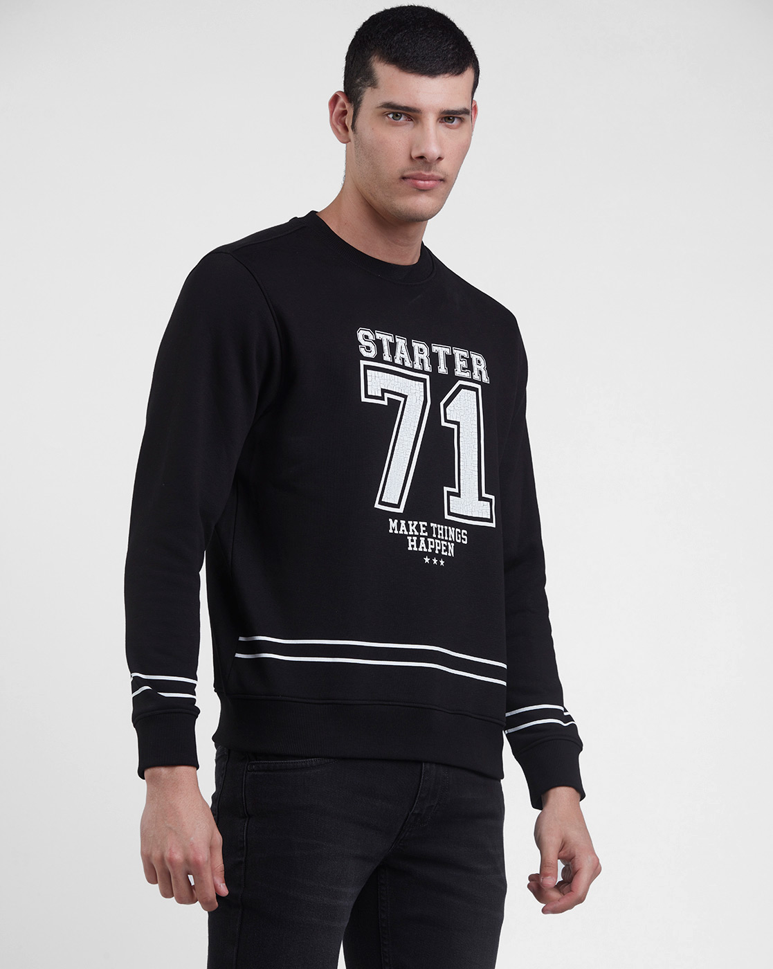 Starter Men Printed Black Sweatshirt