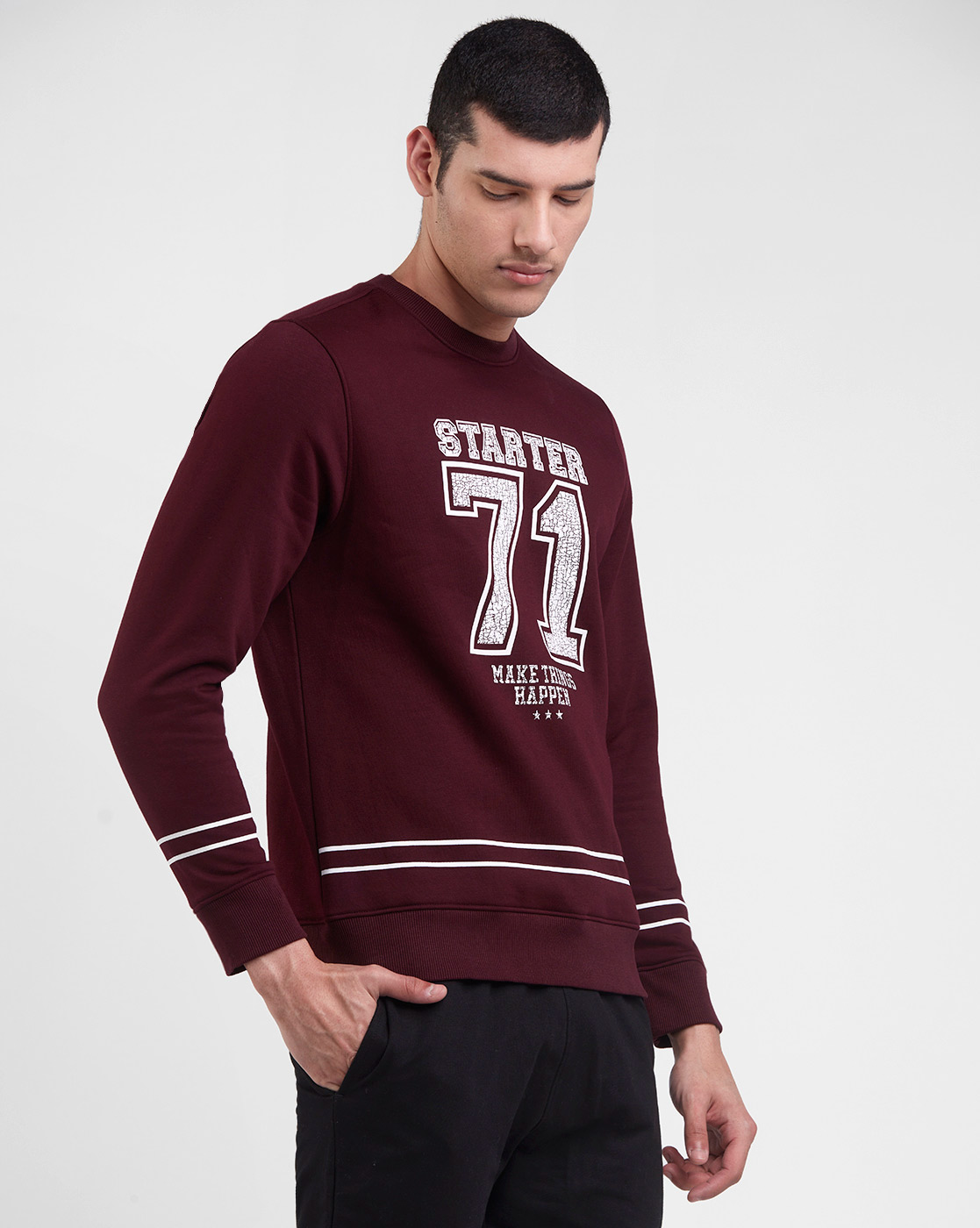 Starter Men Printed Maroon Sweatshirt