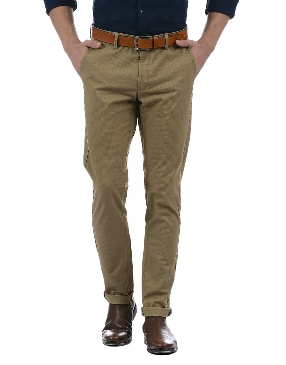 Indian Terrain Men Casual Wear Printed Trousers  KNOCKOUT  Tan  90032