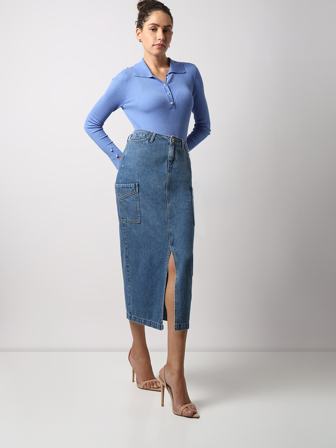 Vero Moda Women Solid Blue Skirt