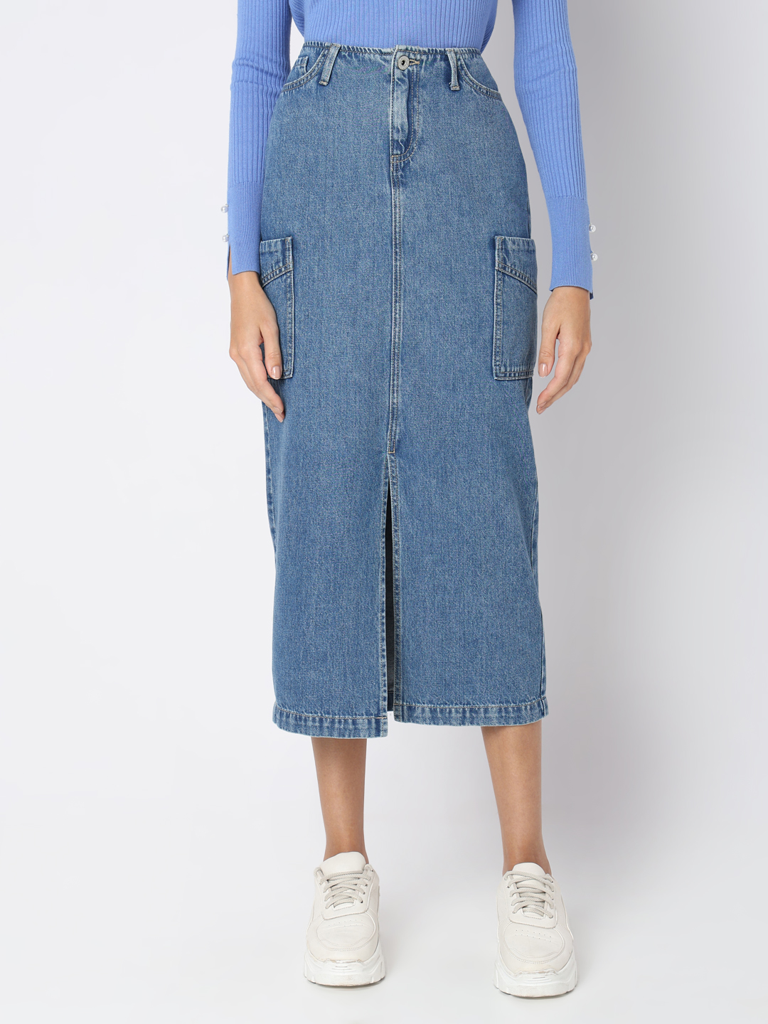 Vero Moda Women Solid Blue Skirt