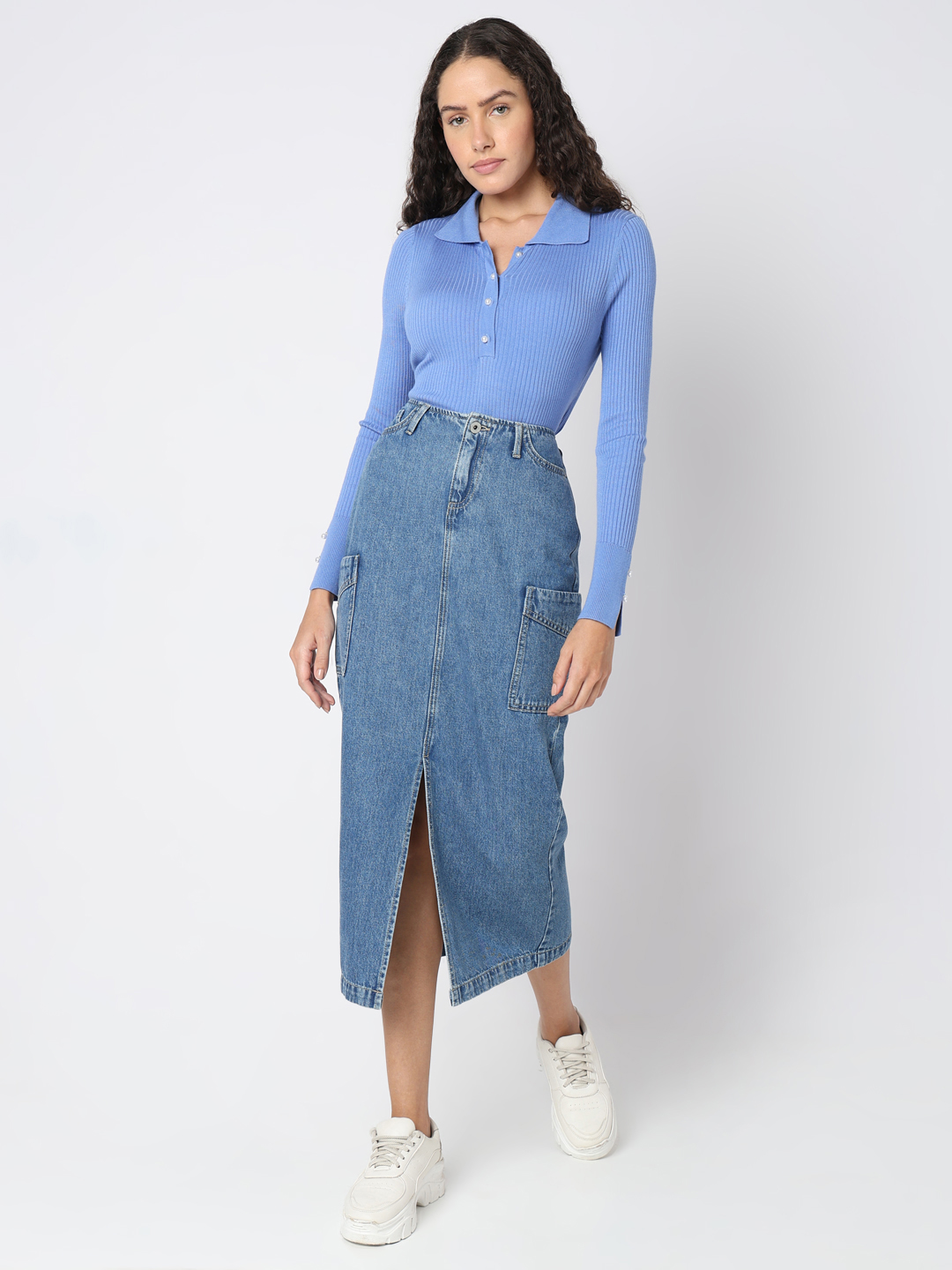 Vero Moda Women Solid Blue Skirt