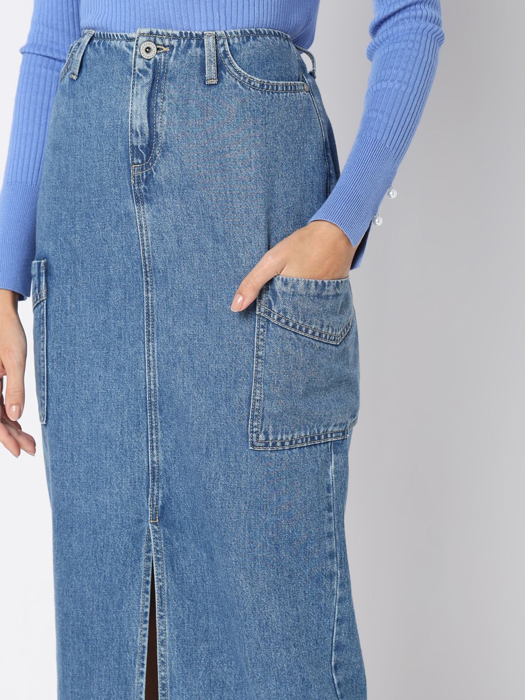 Vero Moda Women Solid Blue Skirt