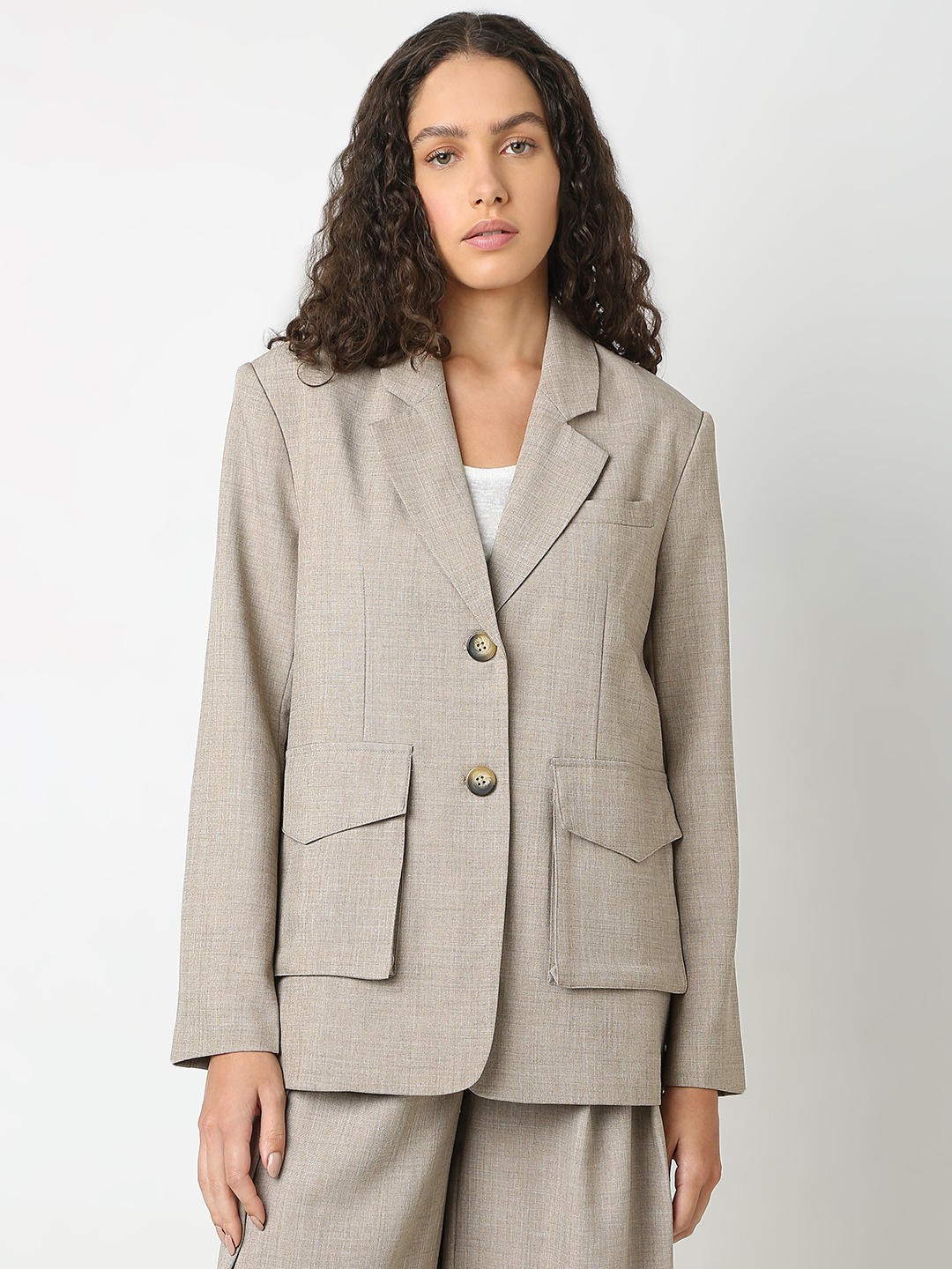 Vero Moda Women Solid Grey Blazer