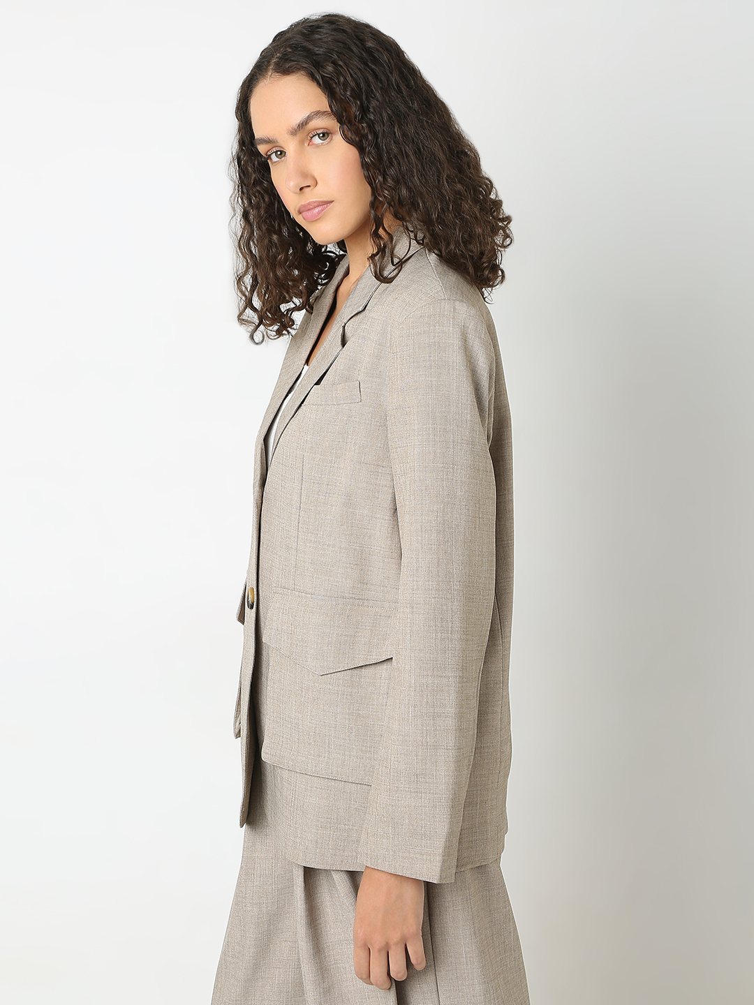 Vero Moda Women Solid Grey Blazer