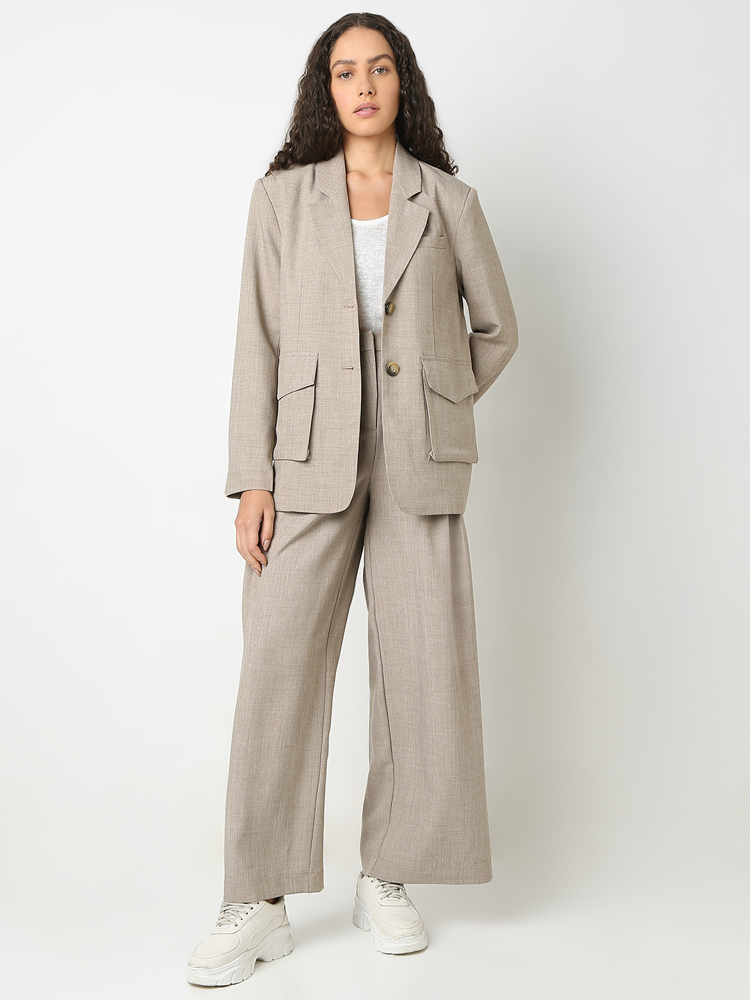 Vero Moda Women Solid Grey Blazer