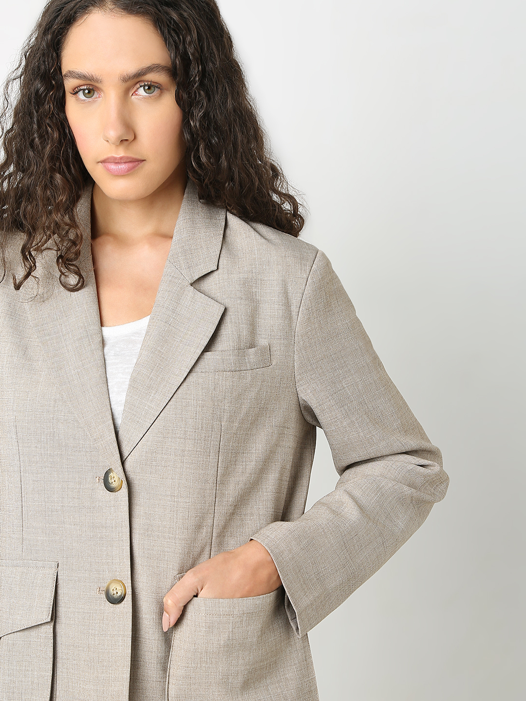Vero Moda Women Solid Grey Blazer