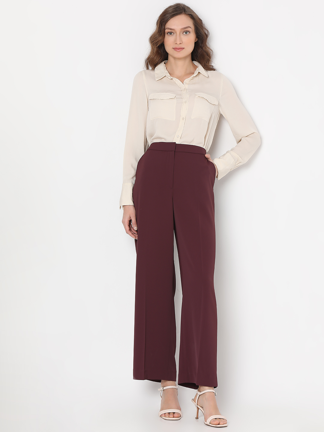 Vero Moda Women Solid Maroon Pant