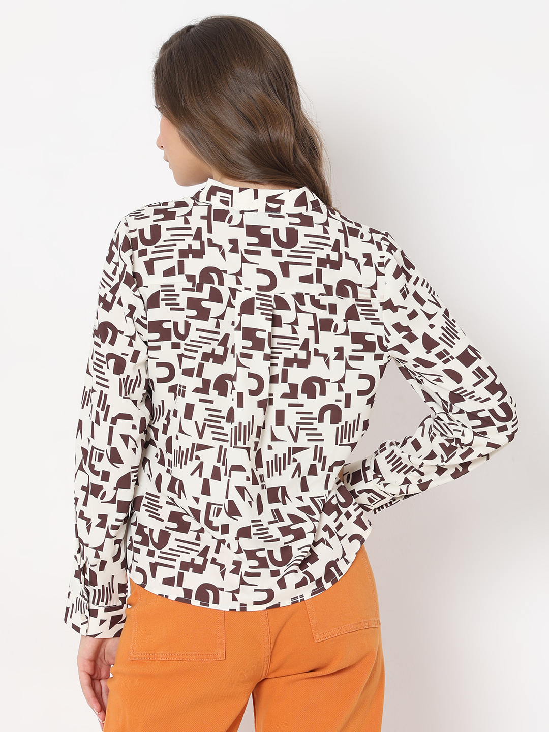 Vero Moda Women Abstract Beige Top