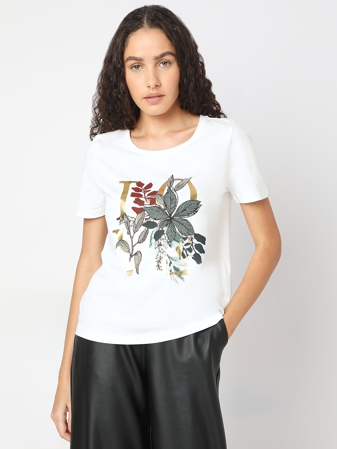Vero Moda Women Floral Print White T-Shirt