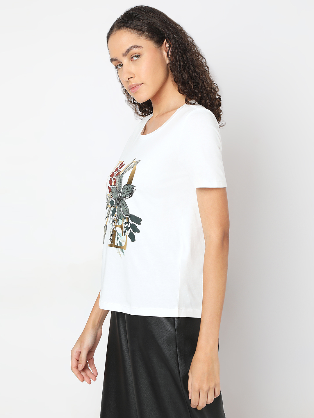 Vero Moda Women Floral Print White T-Shirt