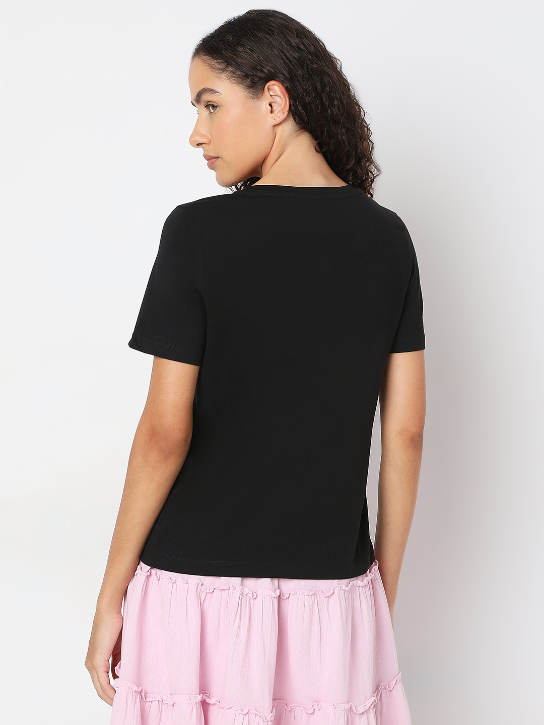 Vero Moda Women Floral Print Black T-Shirt