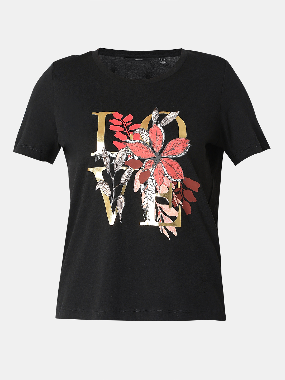 Vero Moda Women Floral Print Black T-Shirt