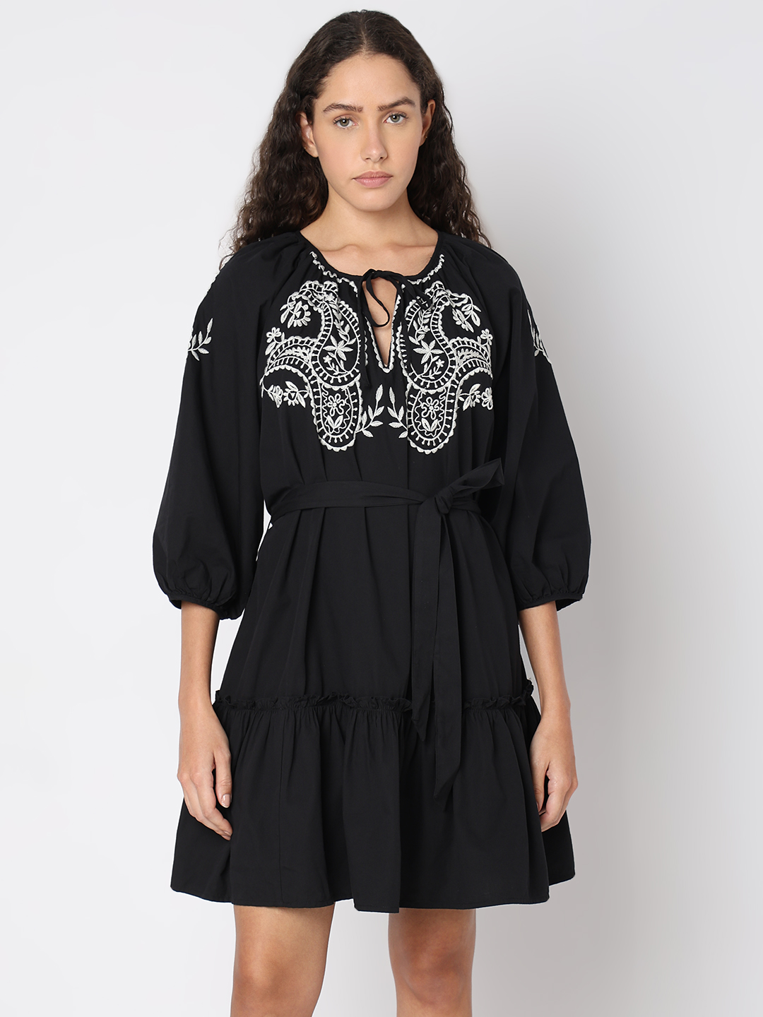 Vero Moda Women Embroidered Black Dresses
