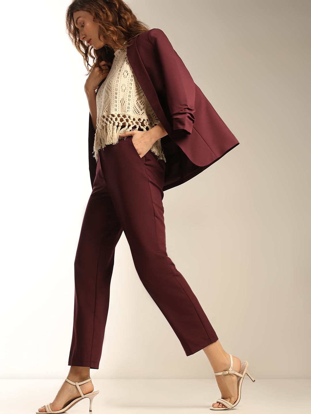 Vero Moda Women Solid Maroon Pant