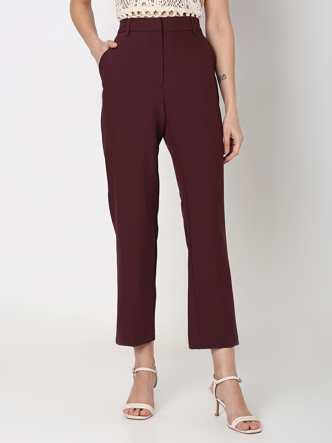Vero Moda Women Solid Maroon Pant