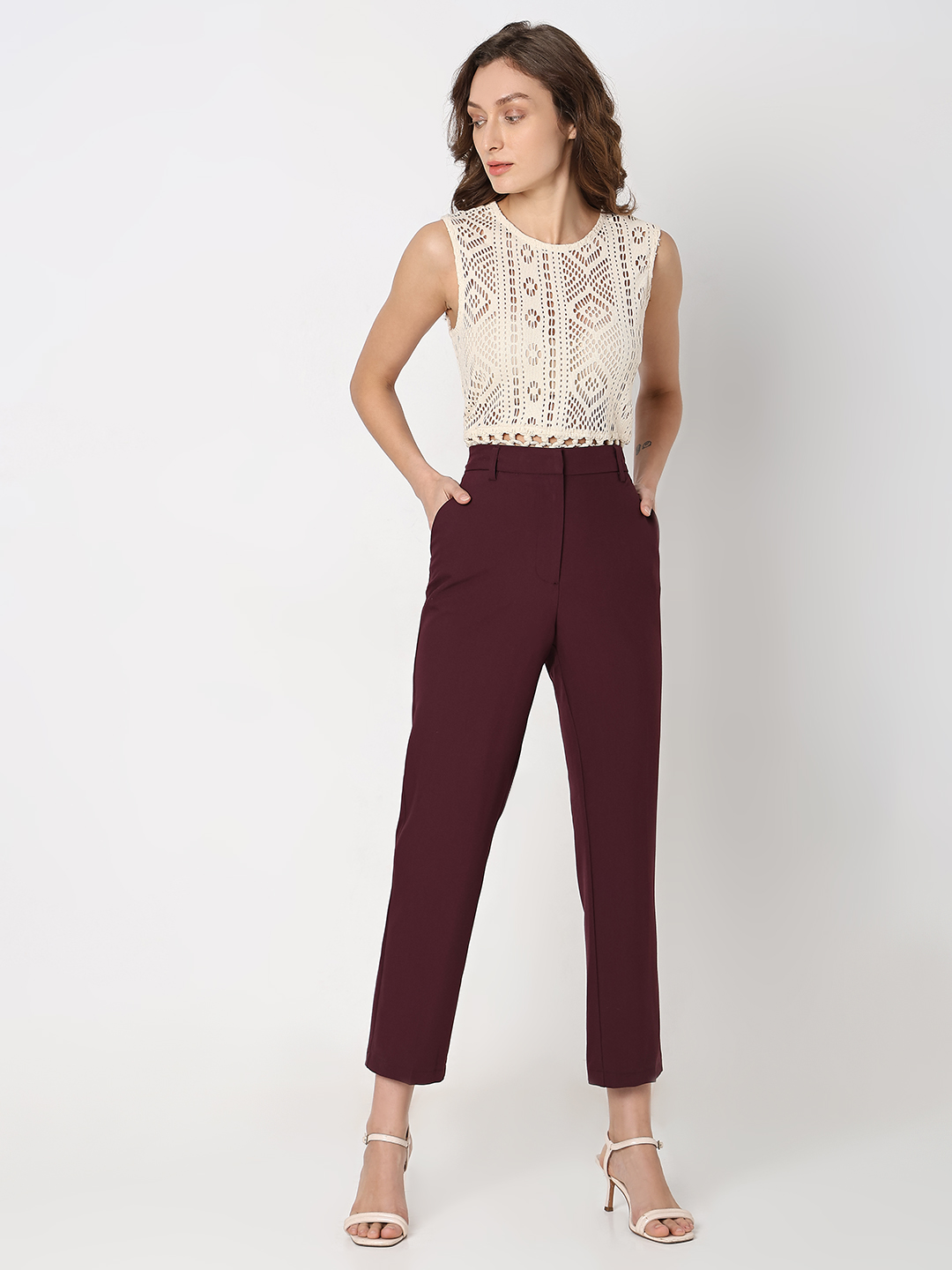 Vero Moda Women Solid Maroon Pant