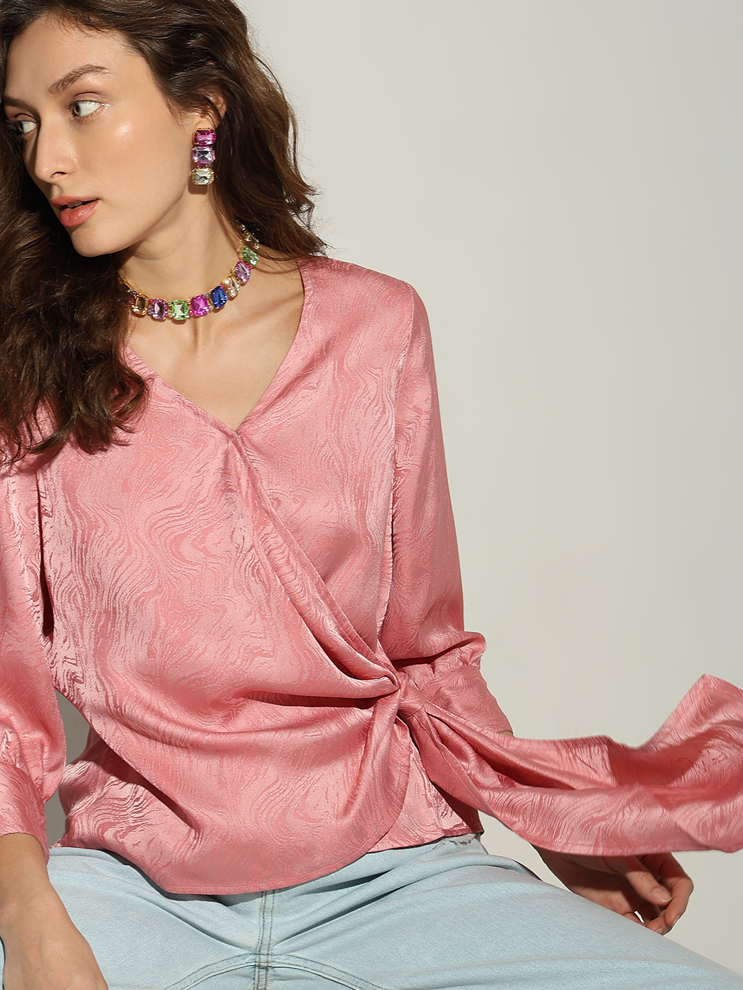 Vero Moda Women Abstract Pink Top