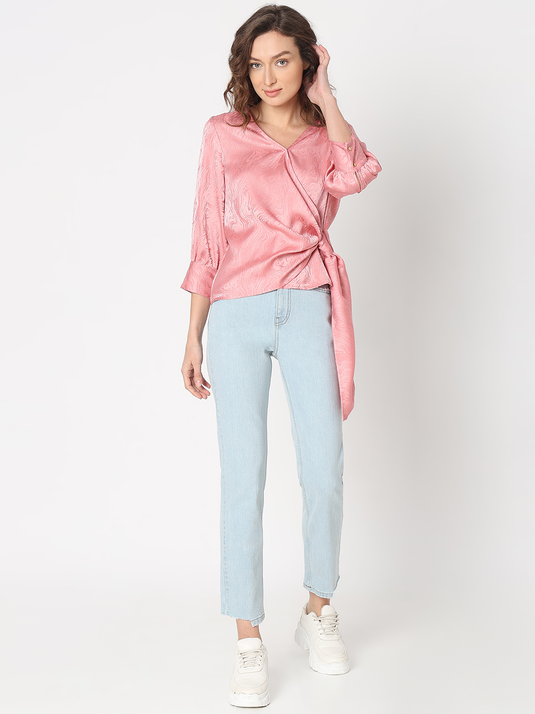 Vero Moda Women Abstract Pink Top