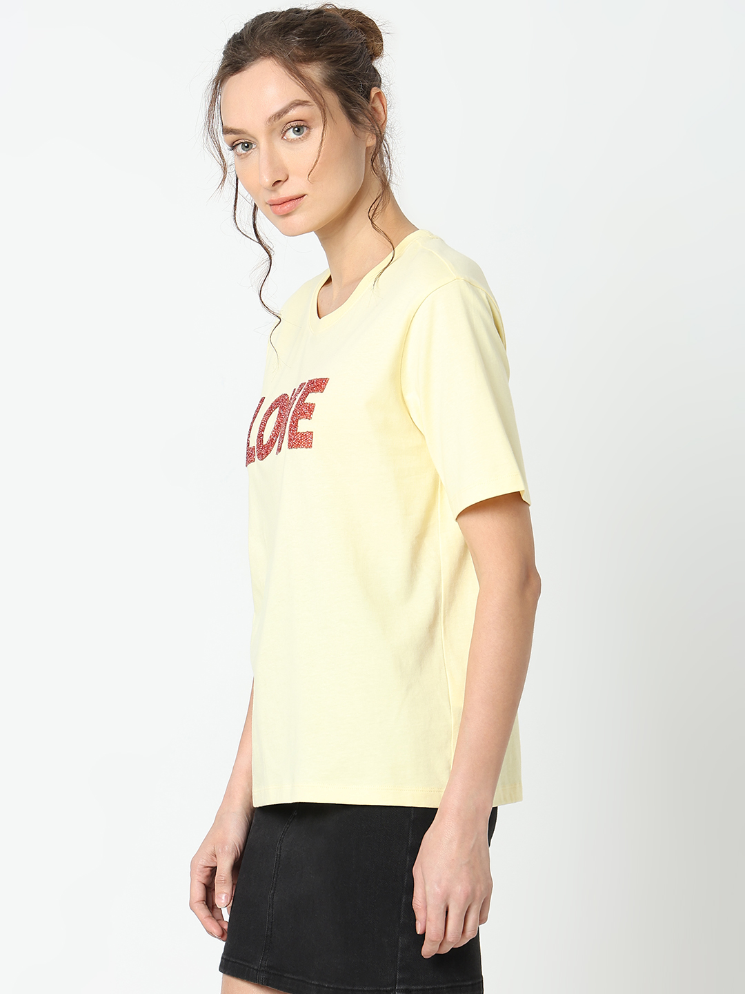 Vero Moda Women Embellished Yellow T-Shirt