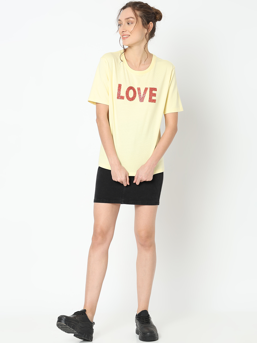 Vero Moda Women Embellished Yellow T-Shirt
