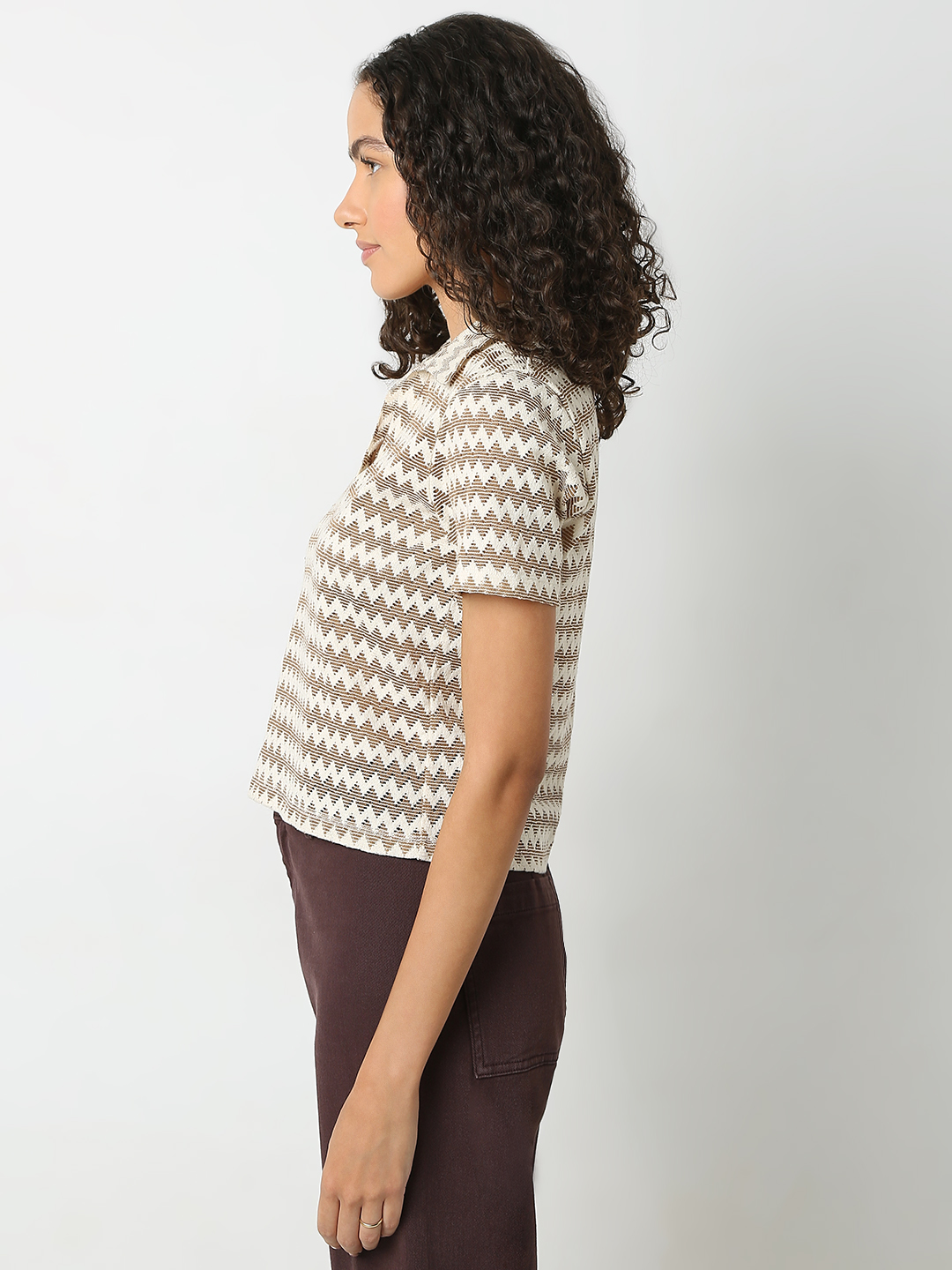 Vero Moda Women Self Design Brown T-Shirt
