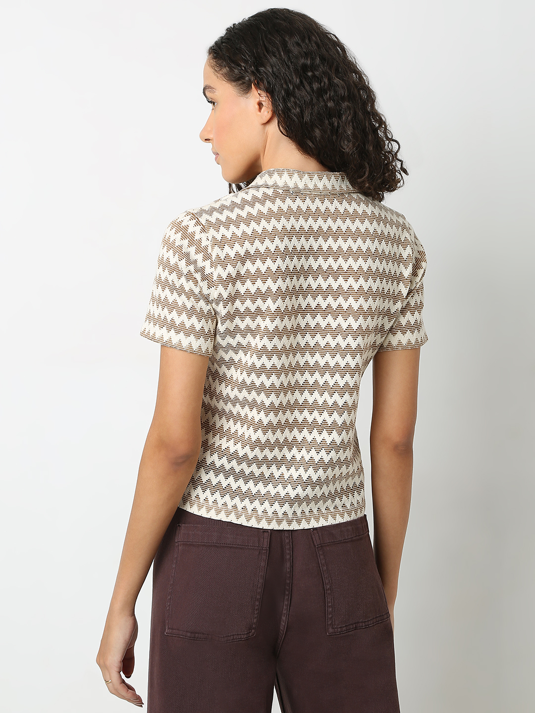 Vero Moda Women Self Design Brown T-Shirt
