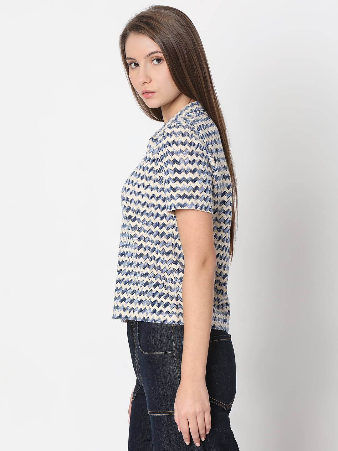 Vero Moda Women Self Design Beige T-Shirt