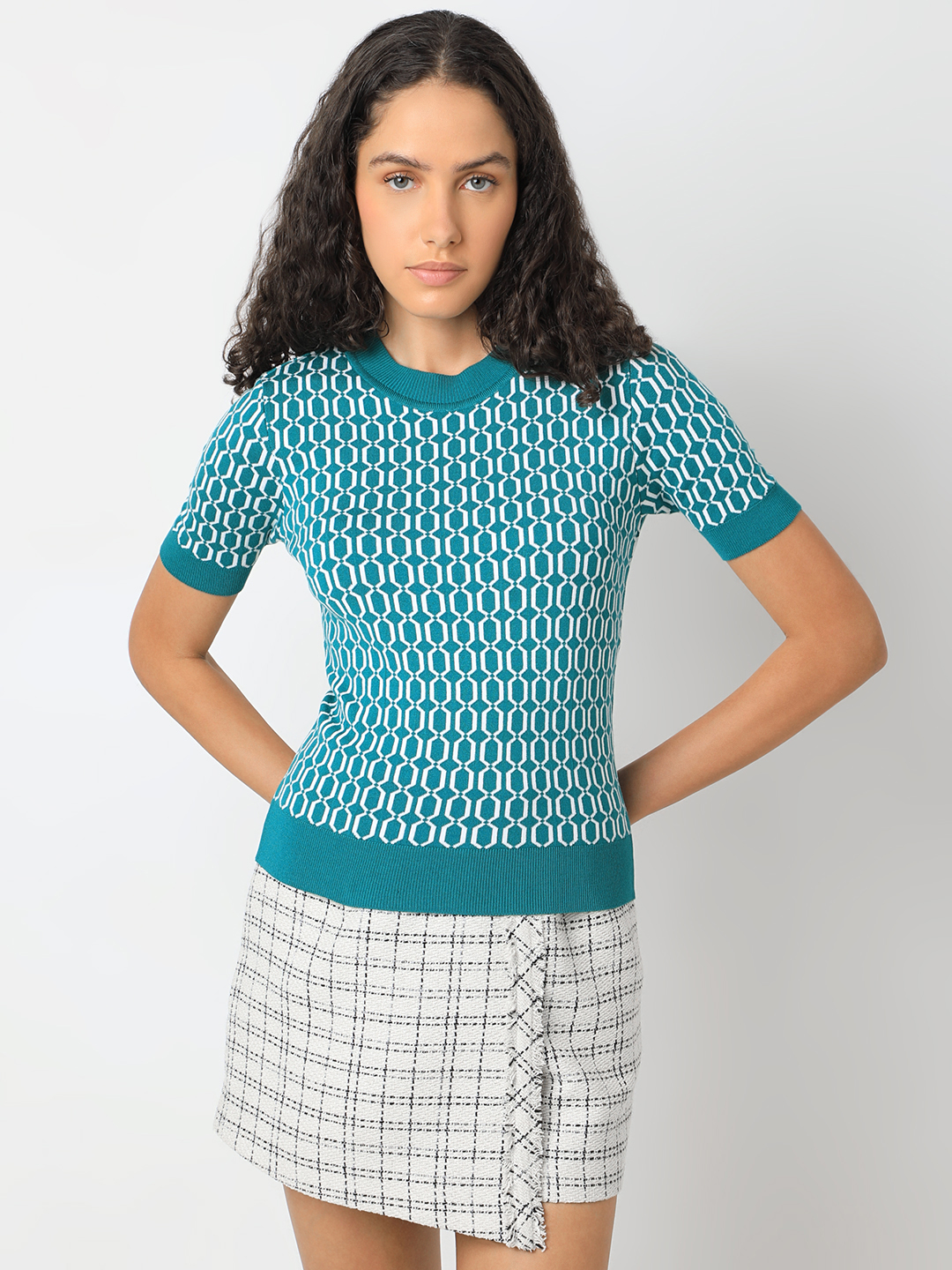 Vero Moda Women Geometric Print Green Top