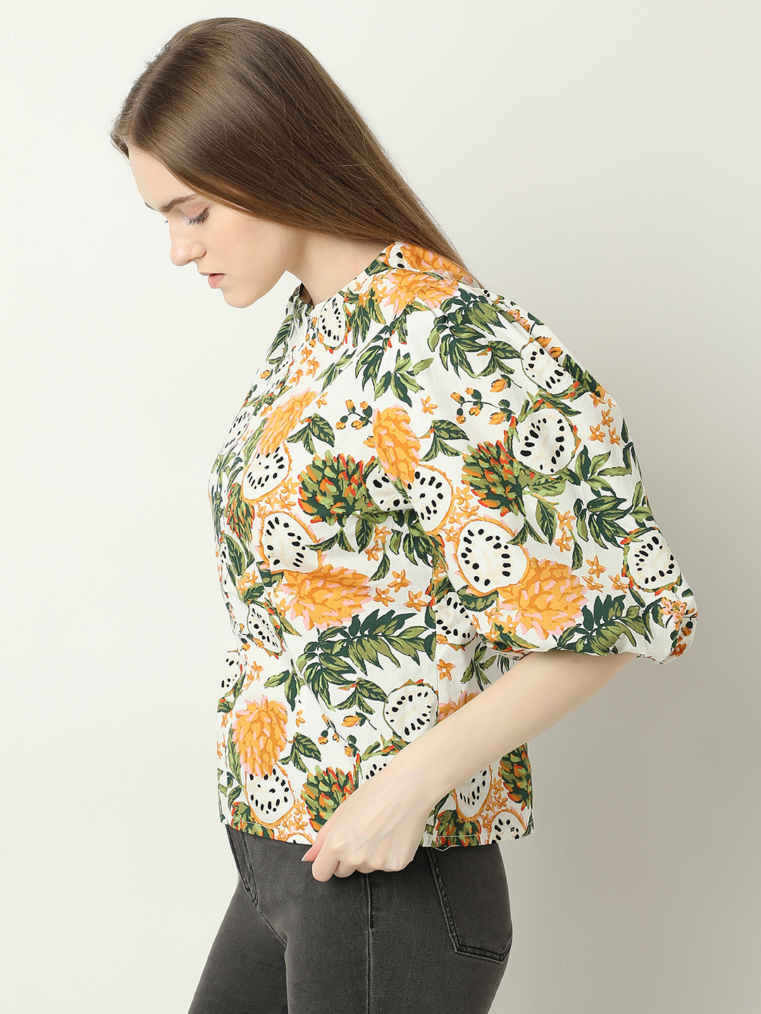 Vero Moda Women Tropical Print Beige Top