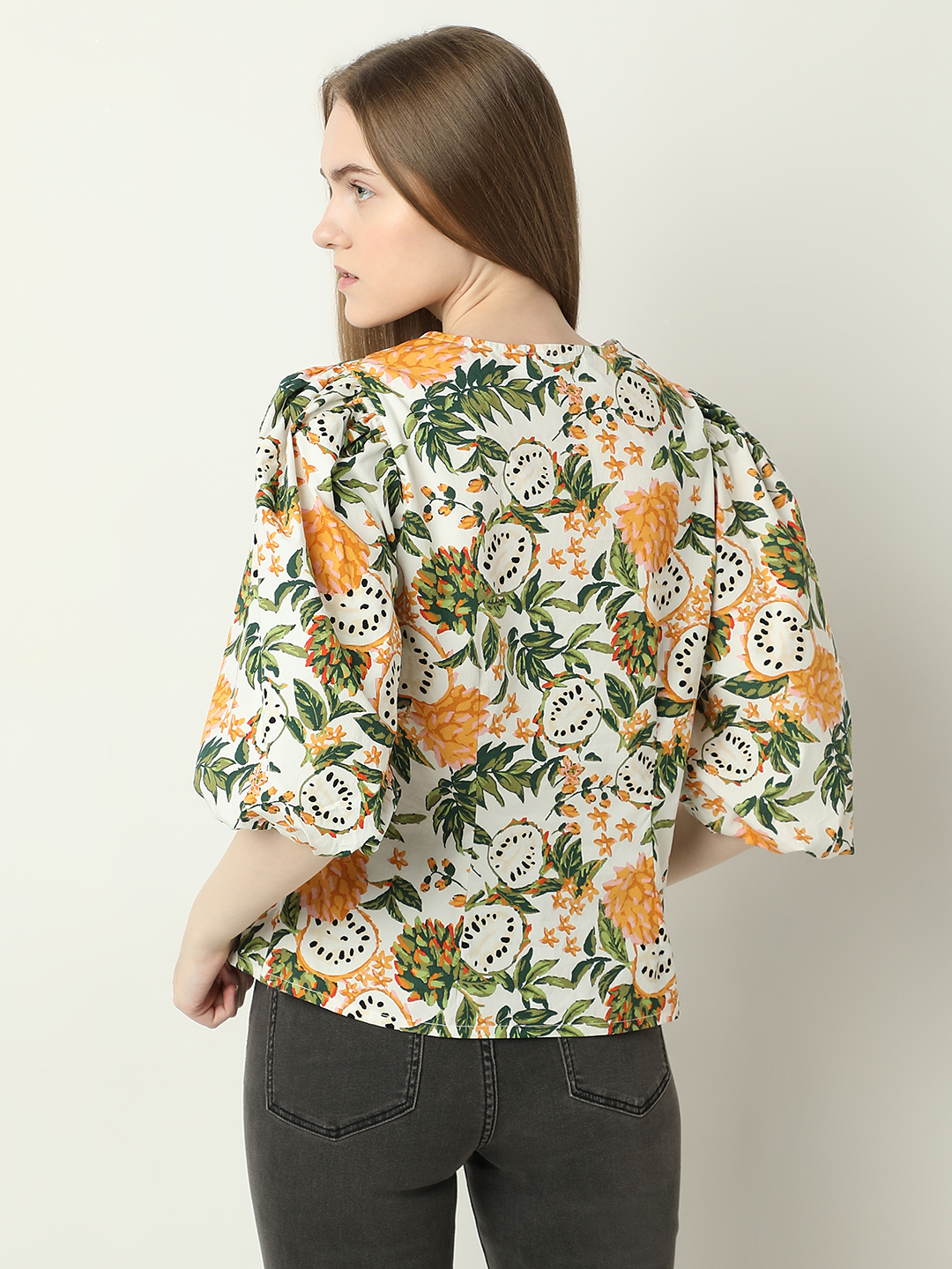 Vero Moda Women Tropical Print Beige Top