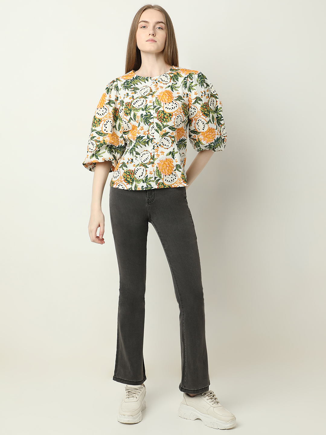 Vero Moda Women Tropical Print Beige Top