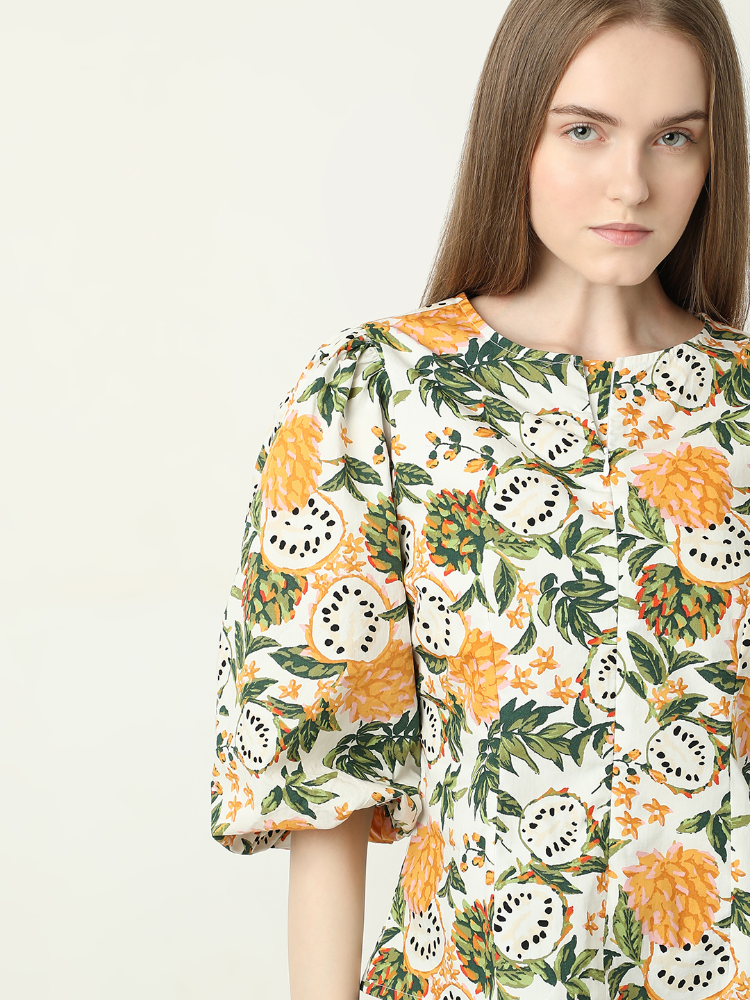 Vero Moda Women Tropical Print Beige Top
