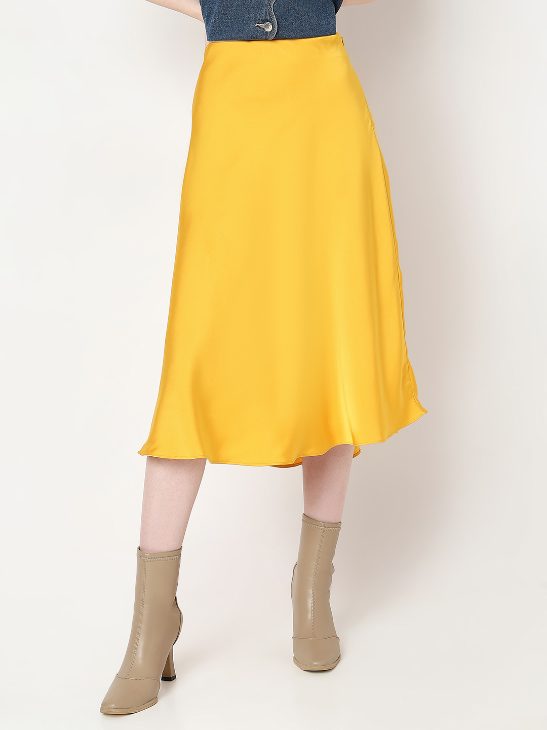 Vero Moda Women Solid Yellow Skirt