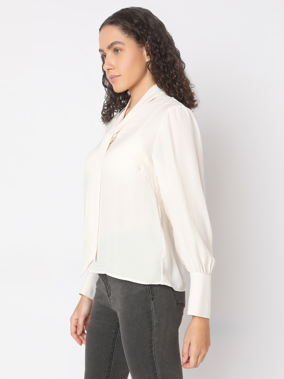 Vero Moda Women Solid Beige Top