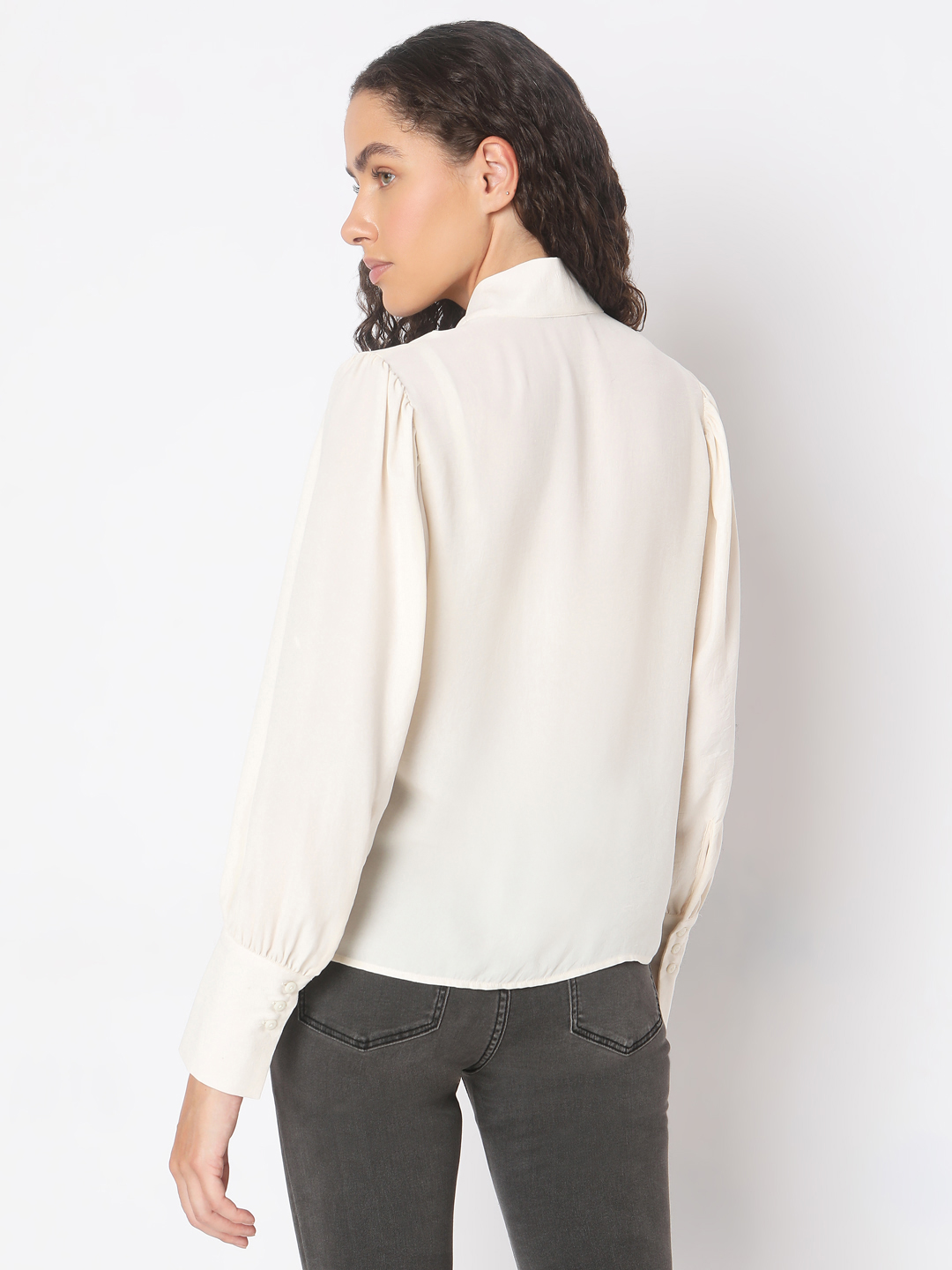 Vero Moda Women Solid Beige Top