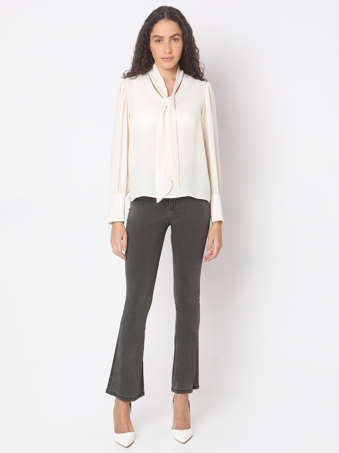 Vero Moda Women Solid Beige Top