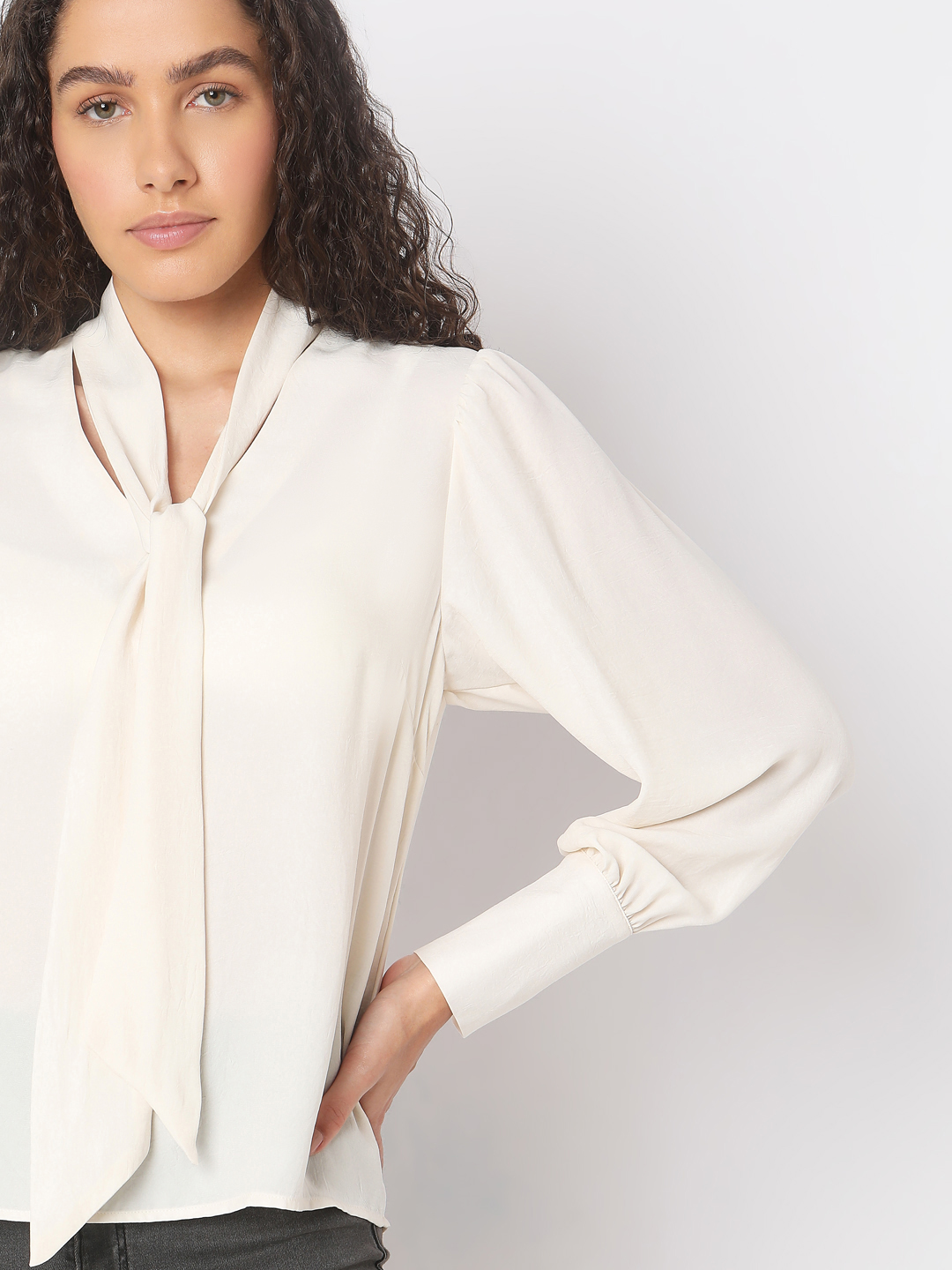 Vero Moda Women Solid Beige Top