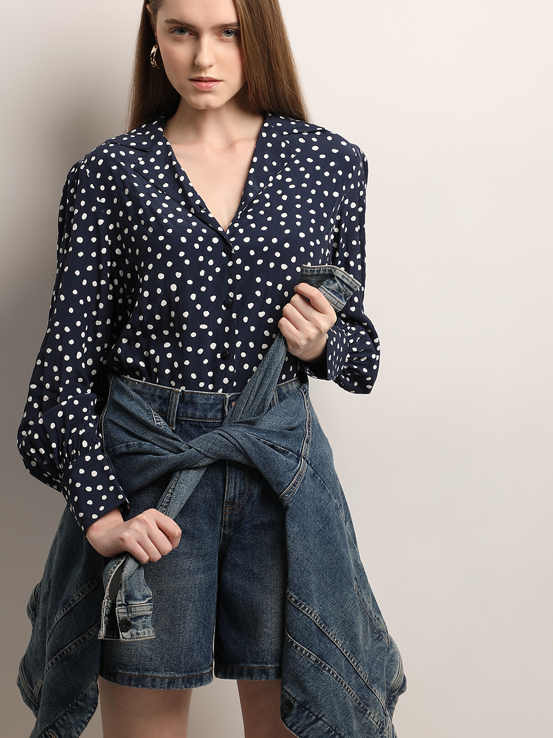 Vero Moda Women Polka Print Navy Shirt