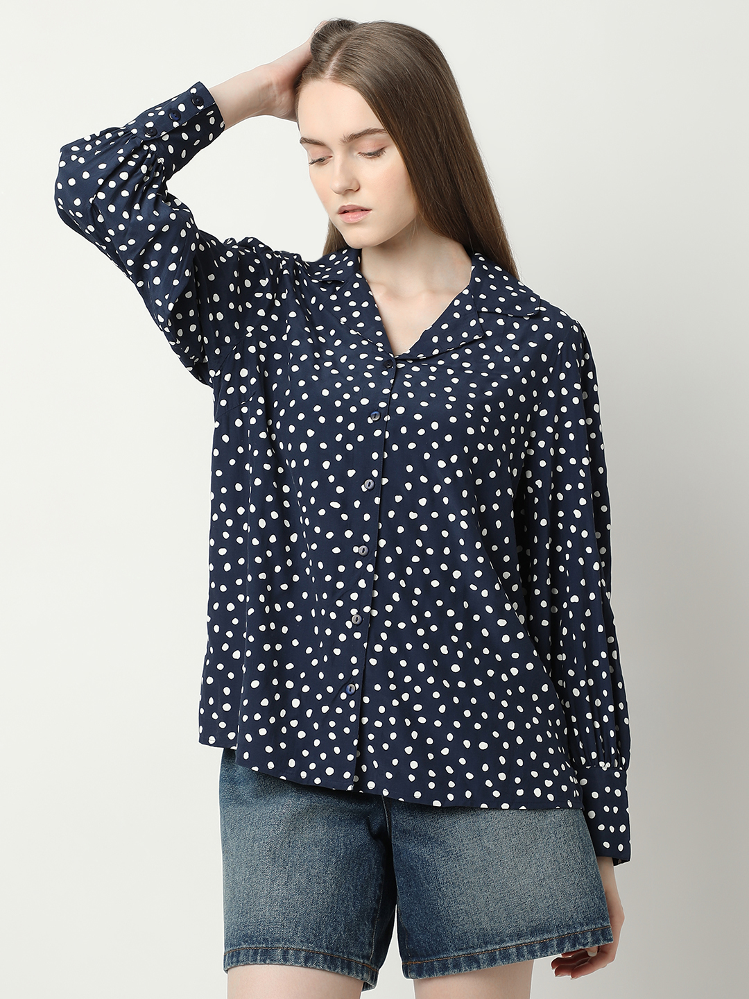 Vero Moda Women Polka Print Navy Shirt