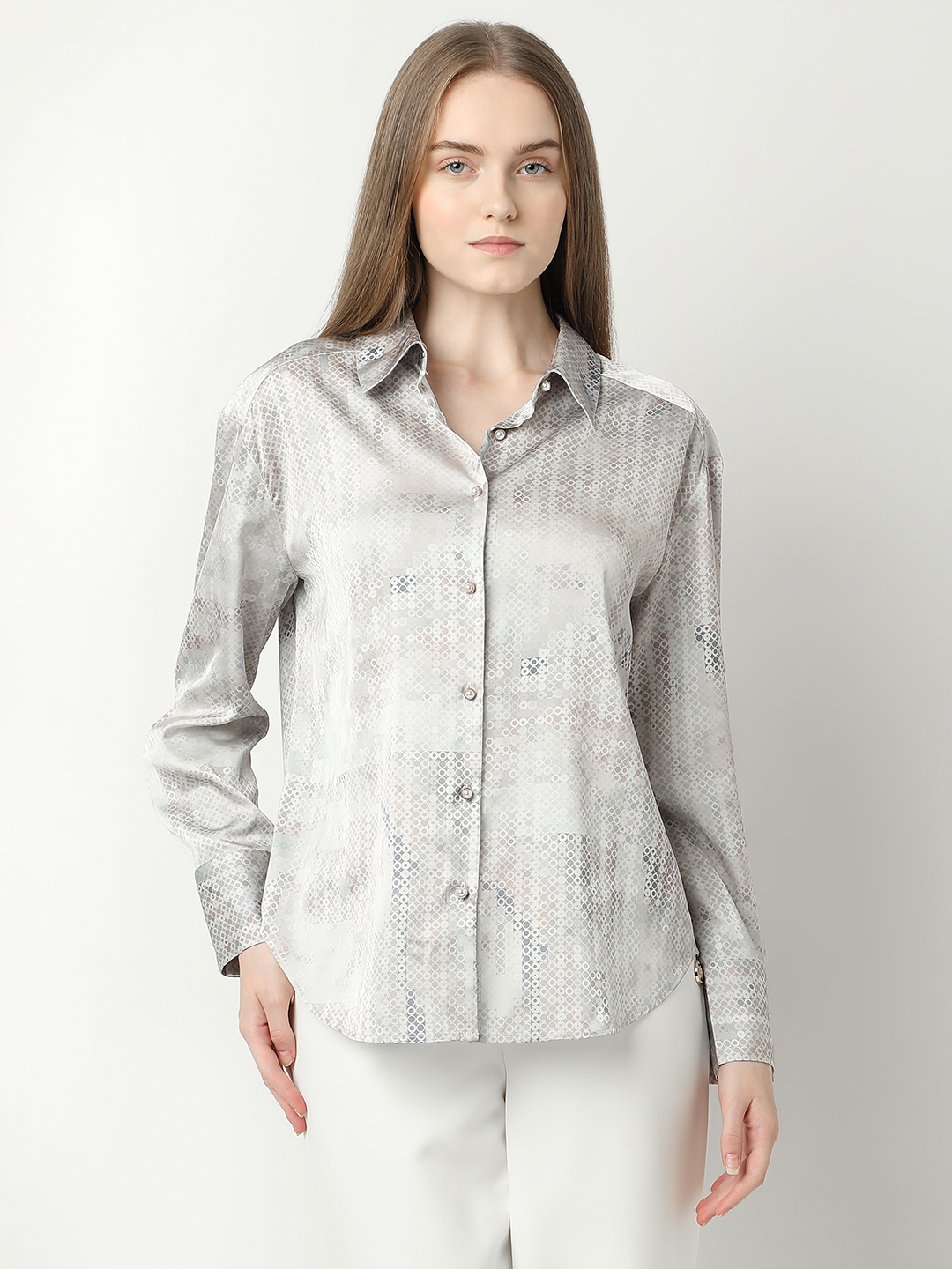 Vero Moda Women Geometric Print Grey Shirt
