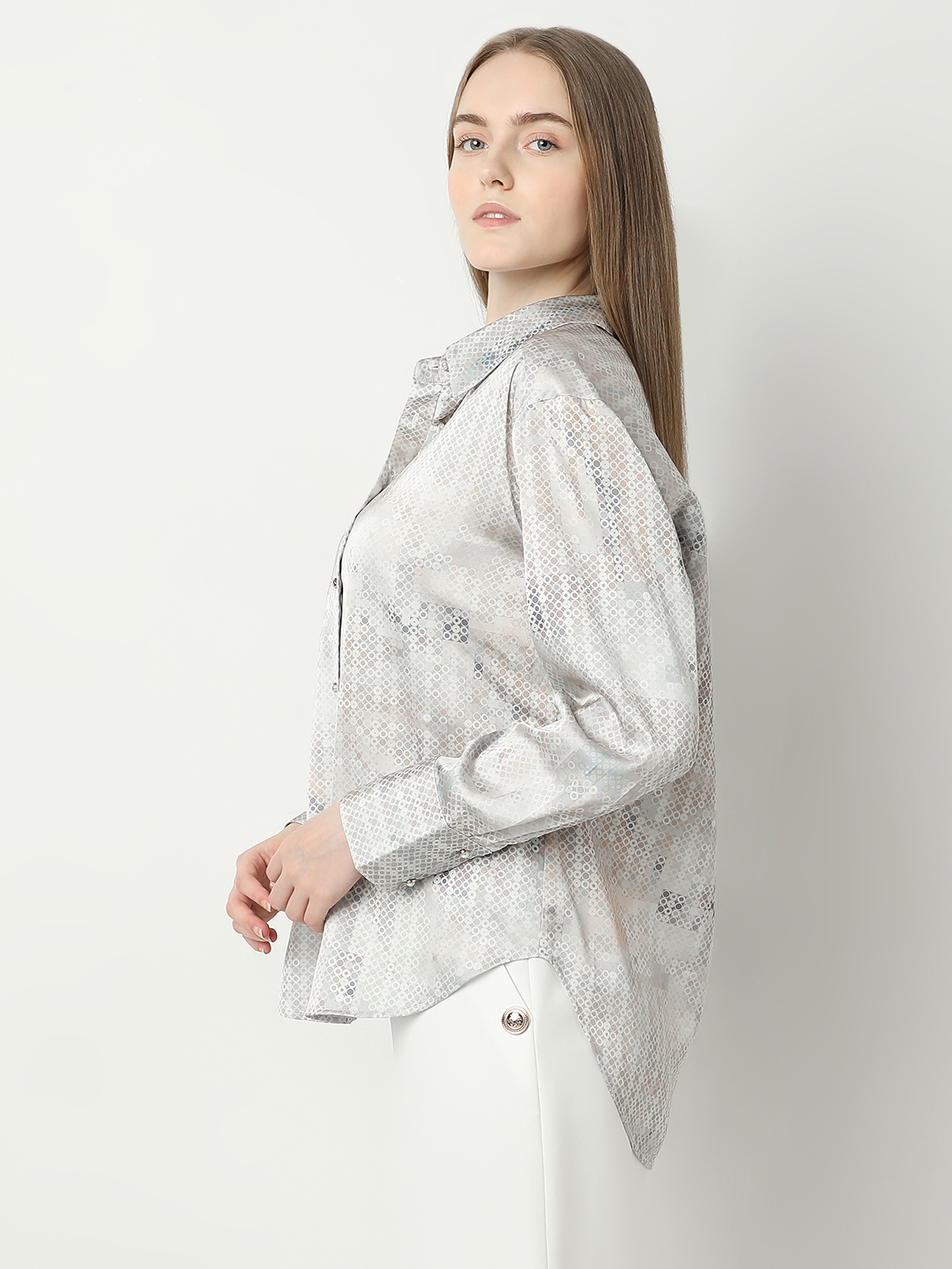 Vero Moda Women Geometric Print Grey Shirt