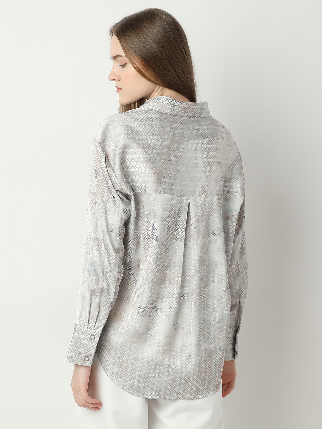 Vero Moda Women Geometric Print Grey Shirt